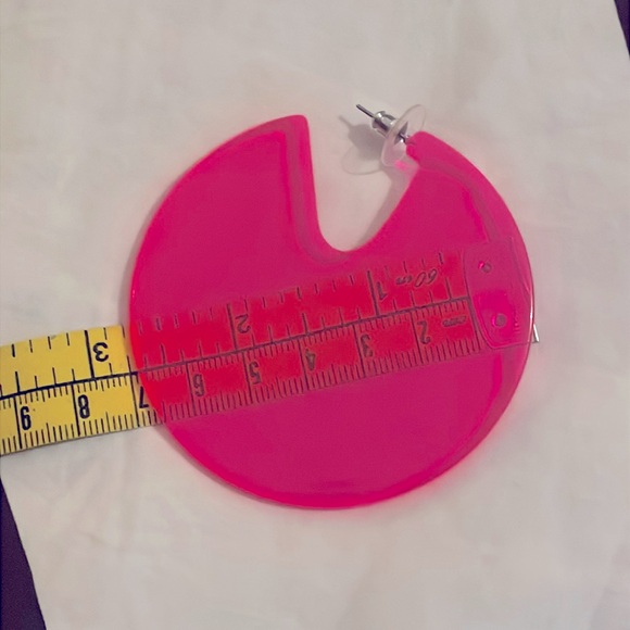 Translucent Neon Pink Color Block Statement Earrings - Picture 5 of 6